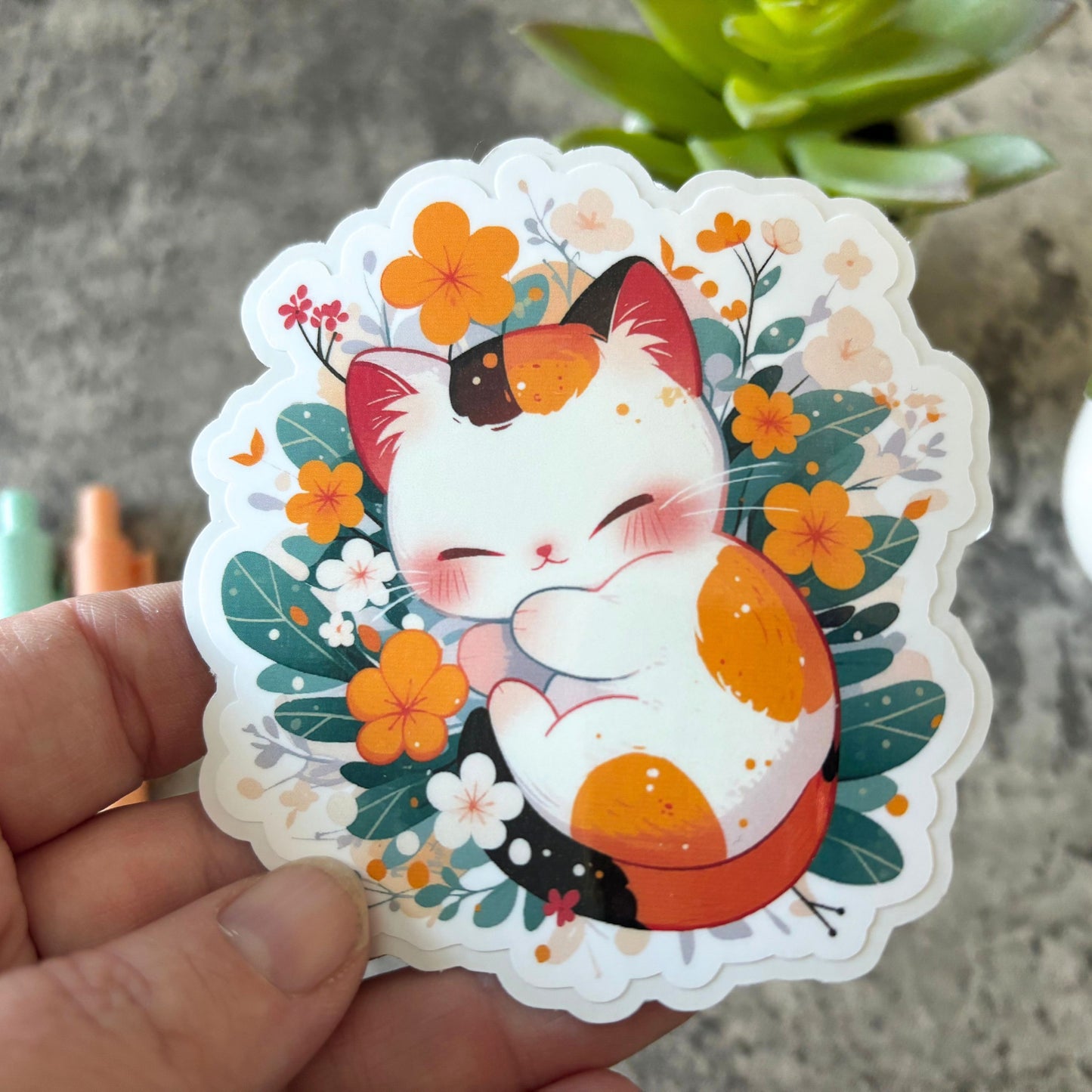Cute Spring Cat Sticker, Calico