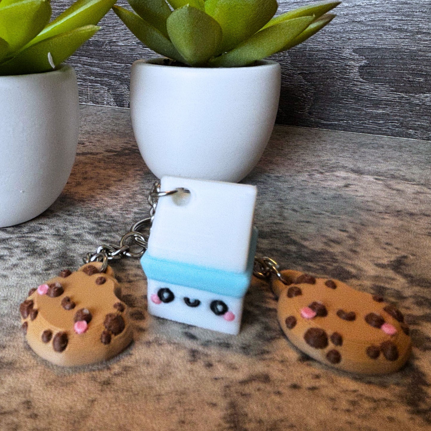 Cute Cookies and Milk Keychain, Zipper Charm, Purse and Backpack Accessory