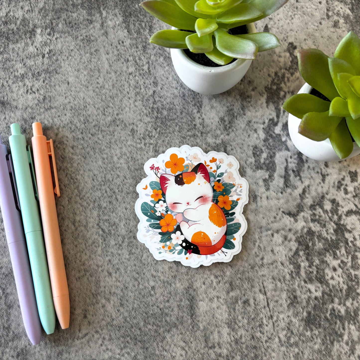 Cute Spring Cat Sticker, Calico