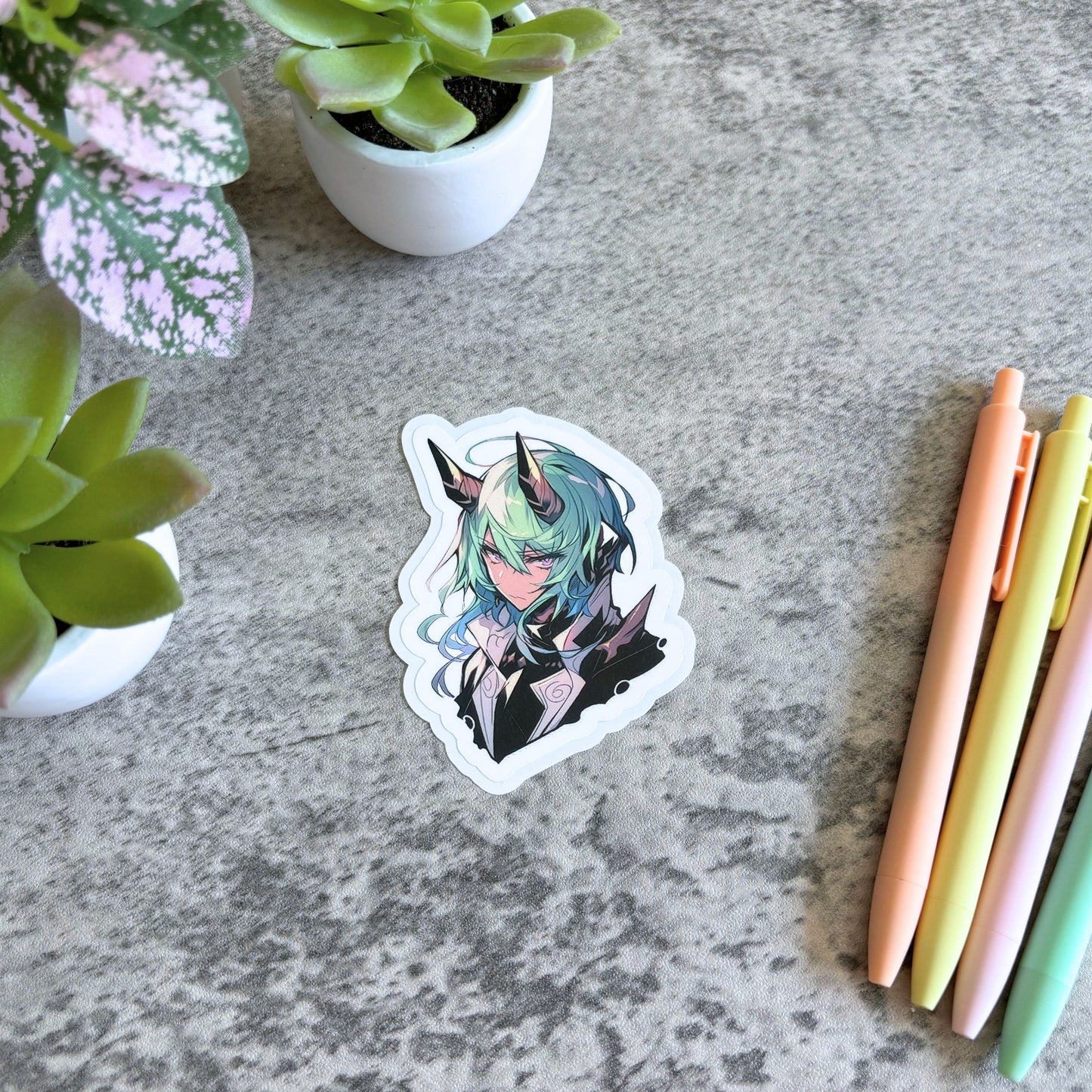 Handsome Elf Warrior Prince Sticker, Green-Haired 3"