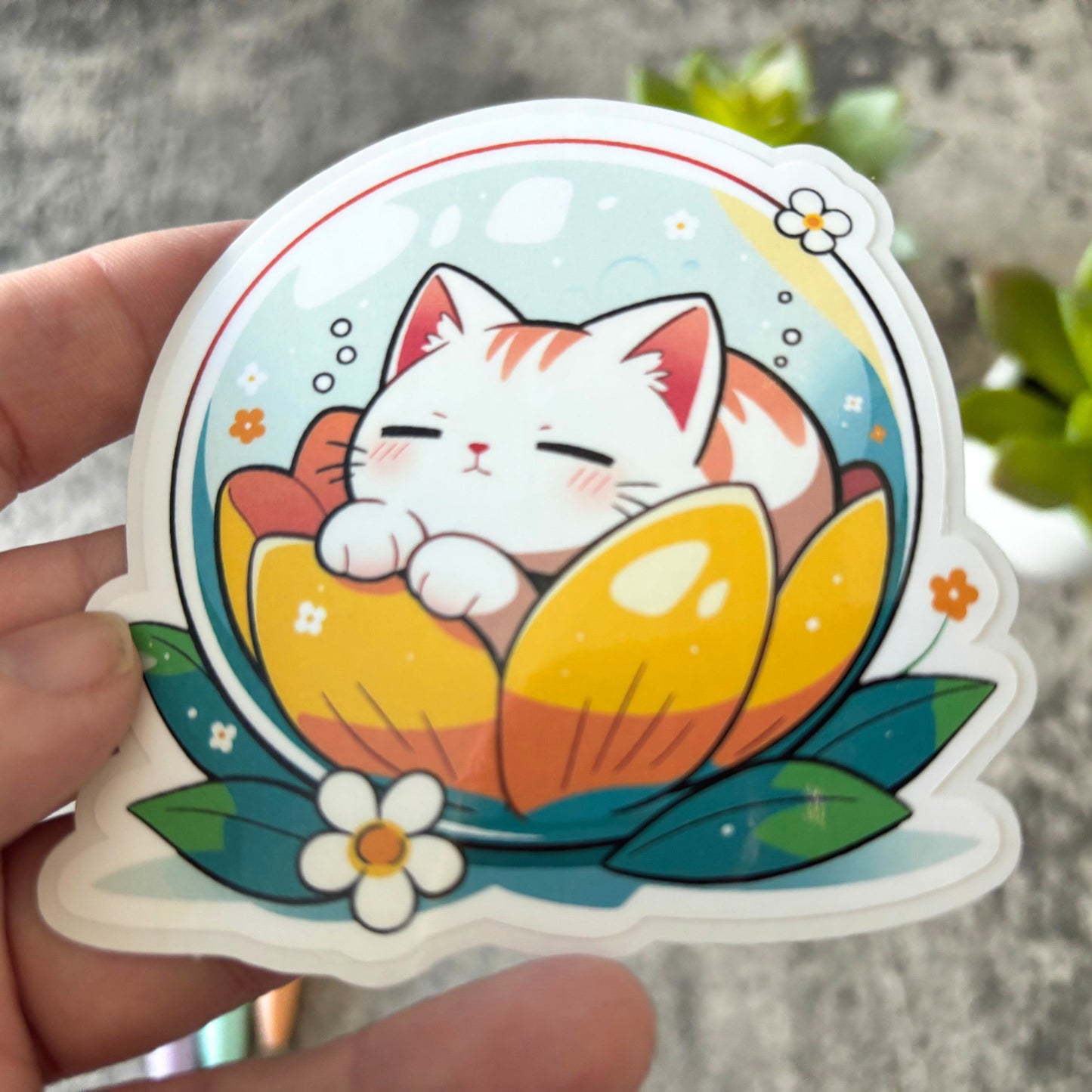 Cute Spring Cat Sticker, Bubble