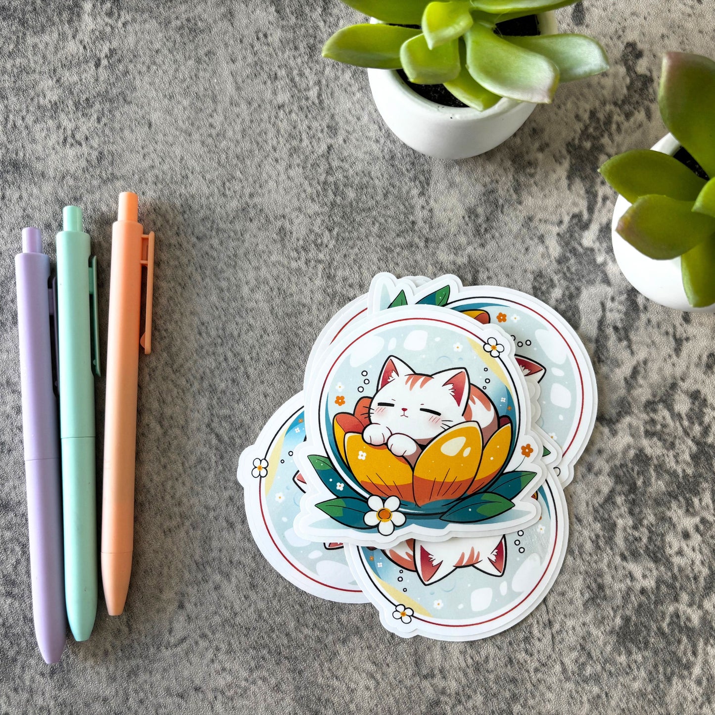 Cute Spring Cat Sticker, Bubble