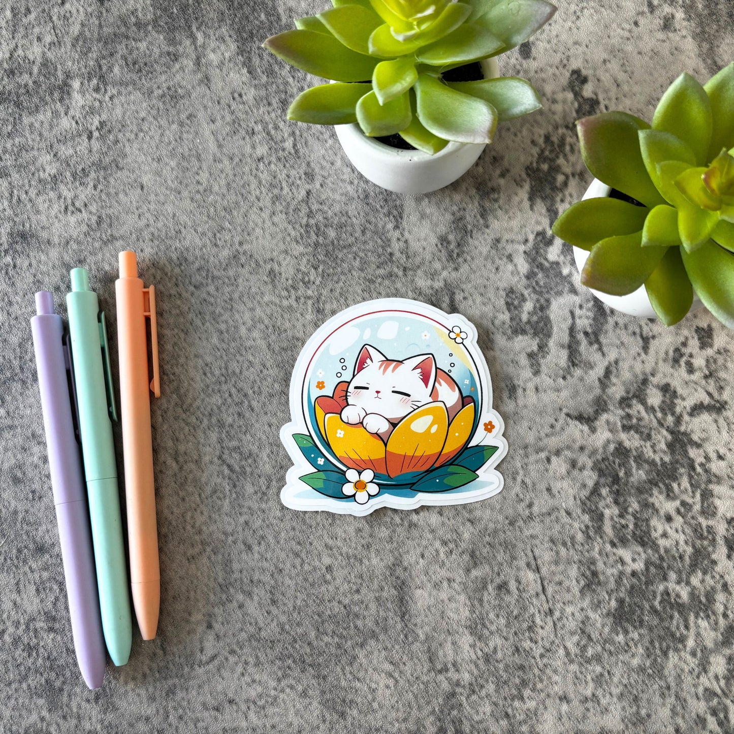 Cute Spring Cat Sticker, Bubble