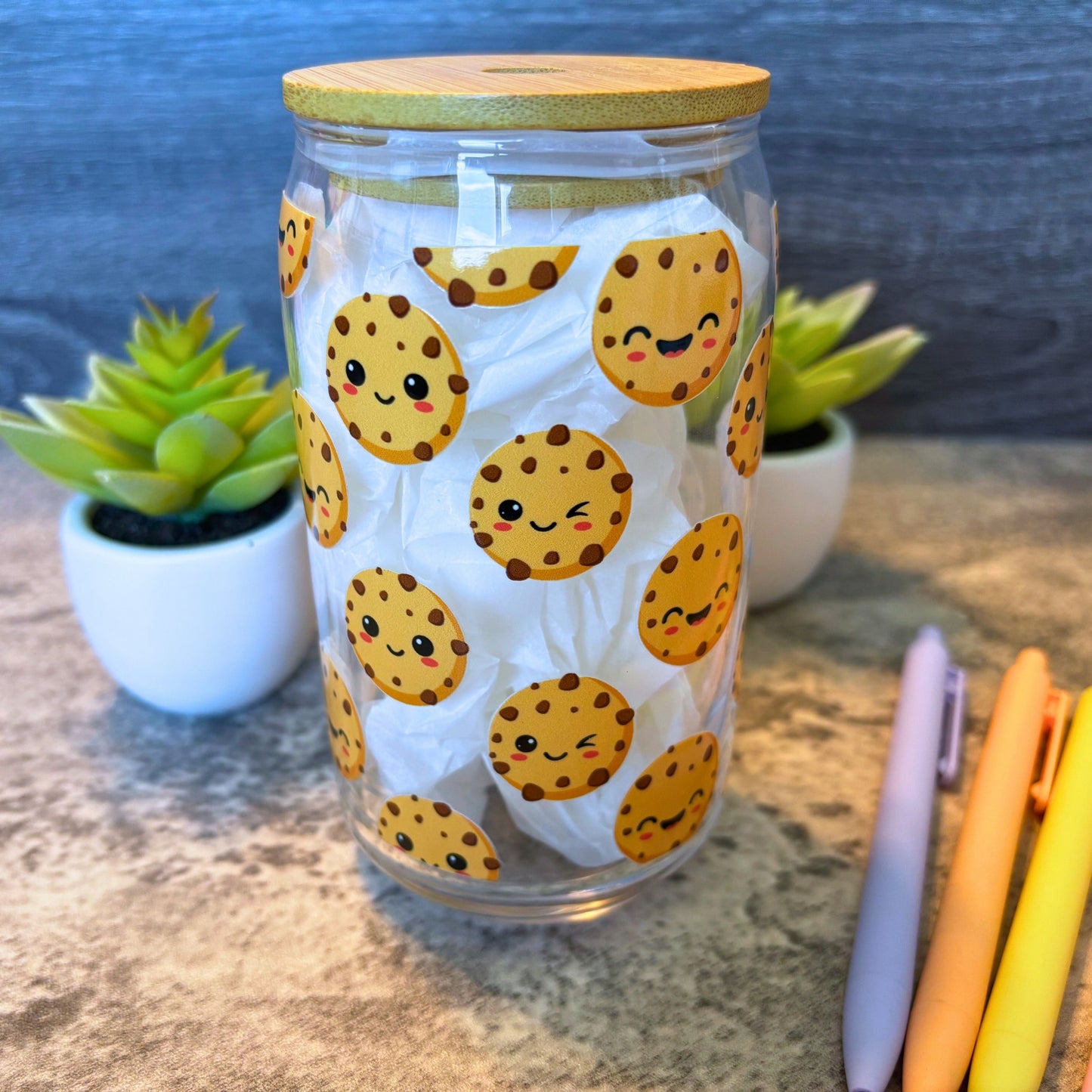 Cute Happy Cookies Glass Iced Coffee Cup