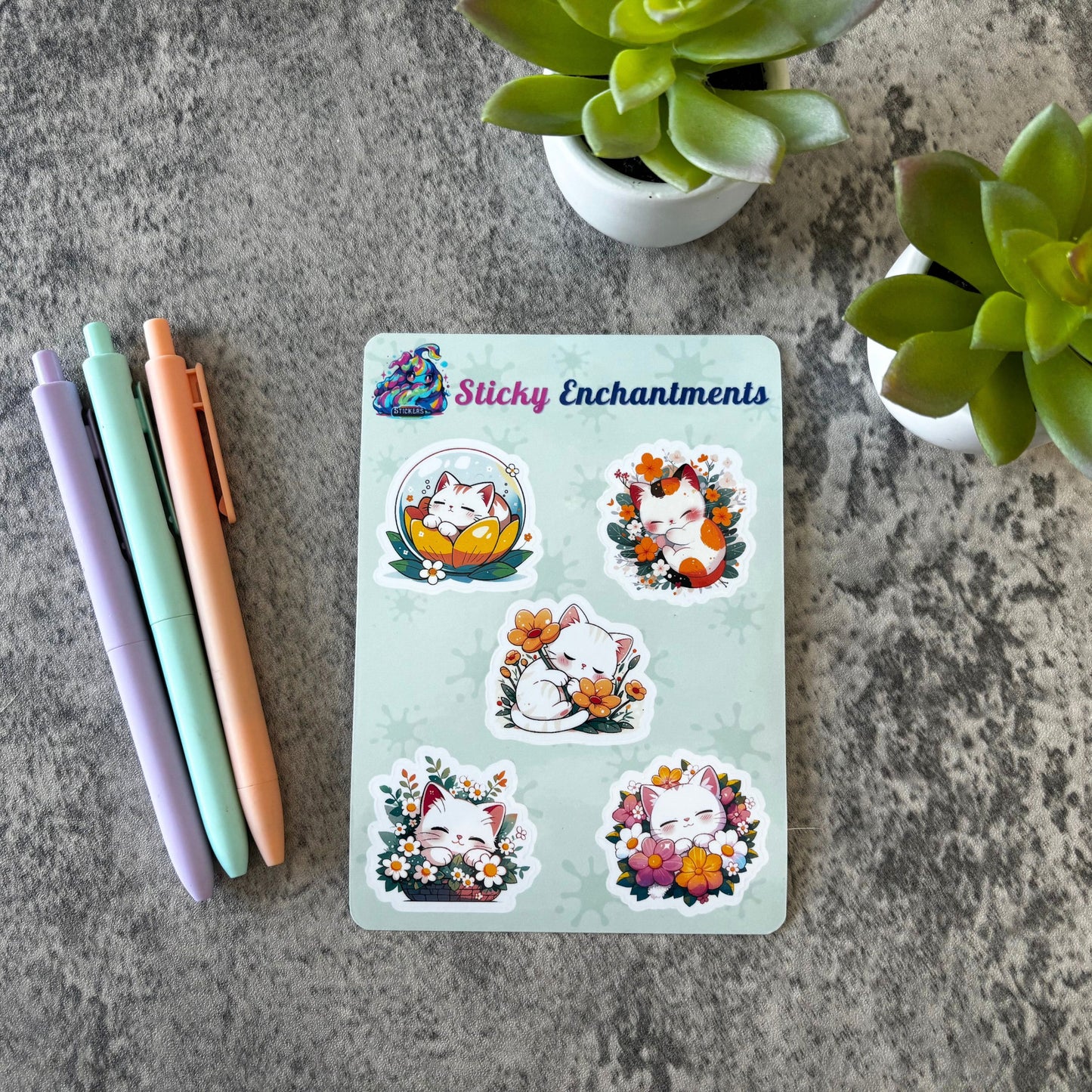 Cute Spring Cats Vinyl Sticker Sheet
