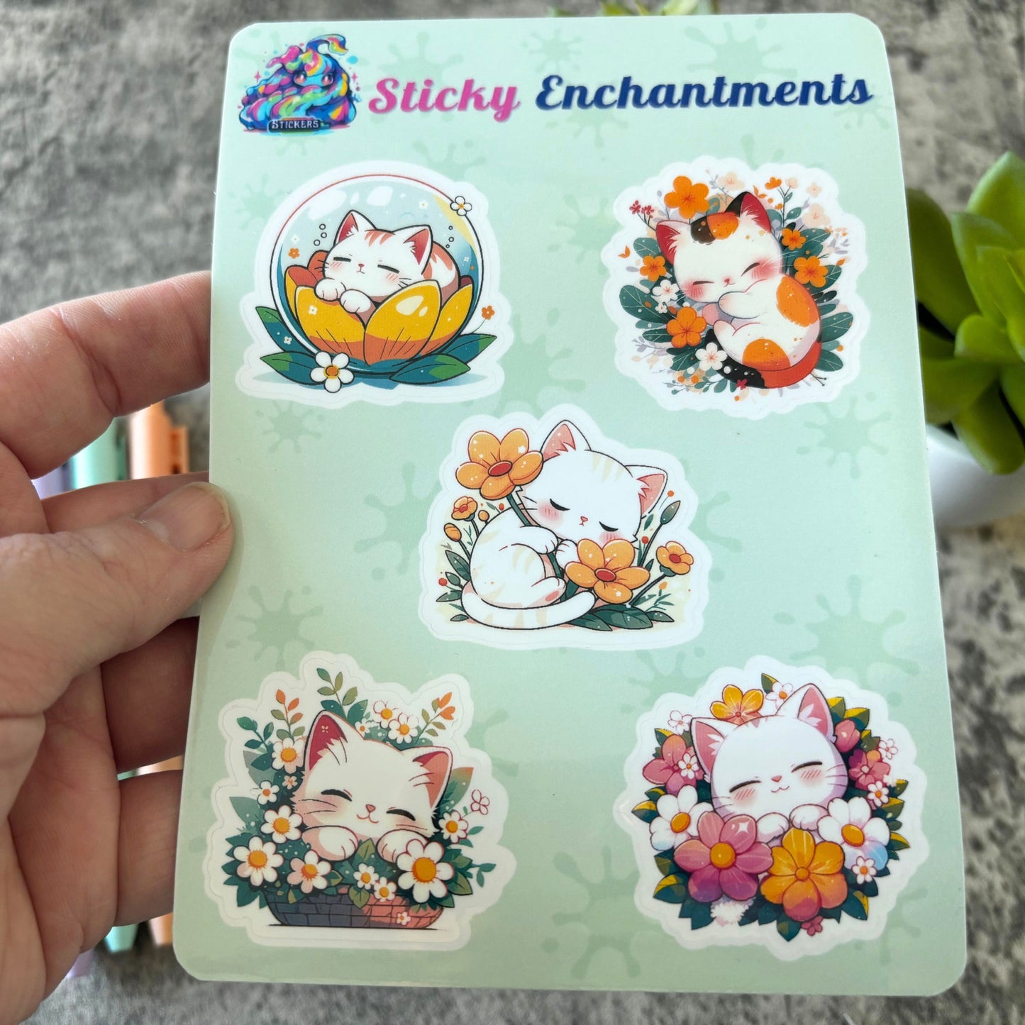 Cute Spring Cats Vinyl Sticker Sheet
