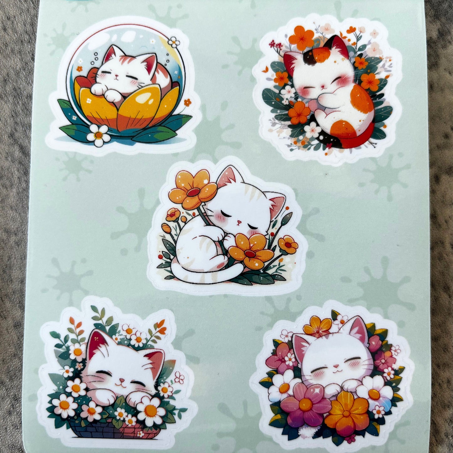 Cute Spring Cats Vinyl Sticker Sheet