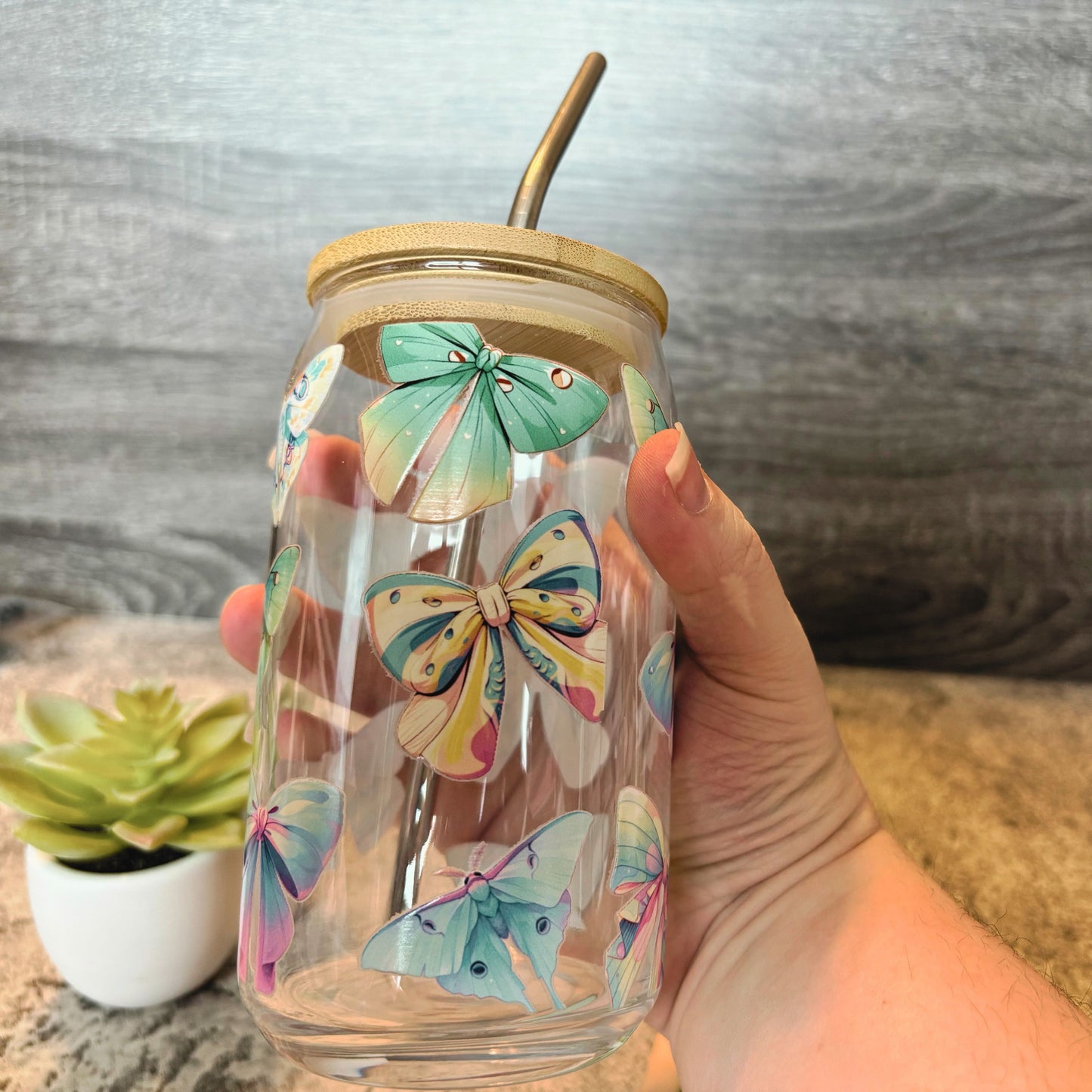 Coquette Moths and Bows Glass Iced Coffee Cup