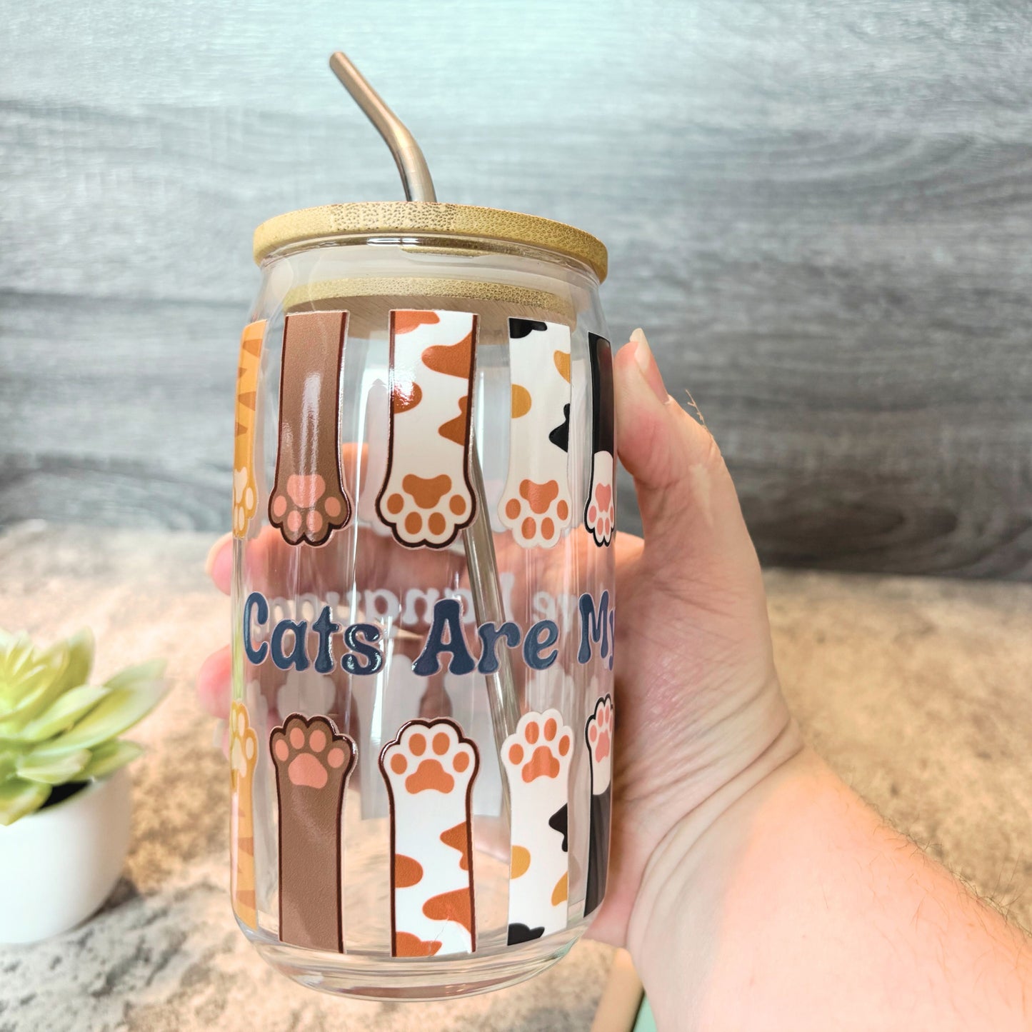 Cute Cat Paws Glass Iced Coffee Cup, Cats Are My Love Language