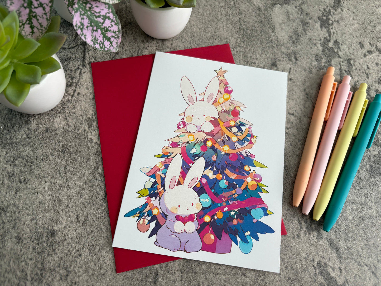 Cute Christmas Holiday Card Bunny