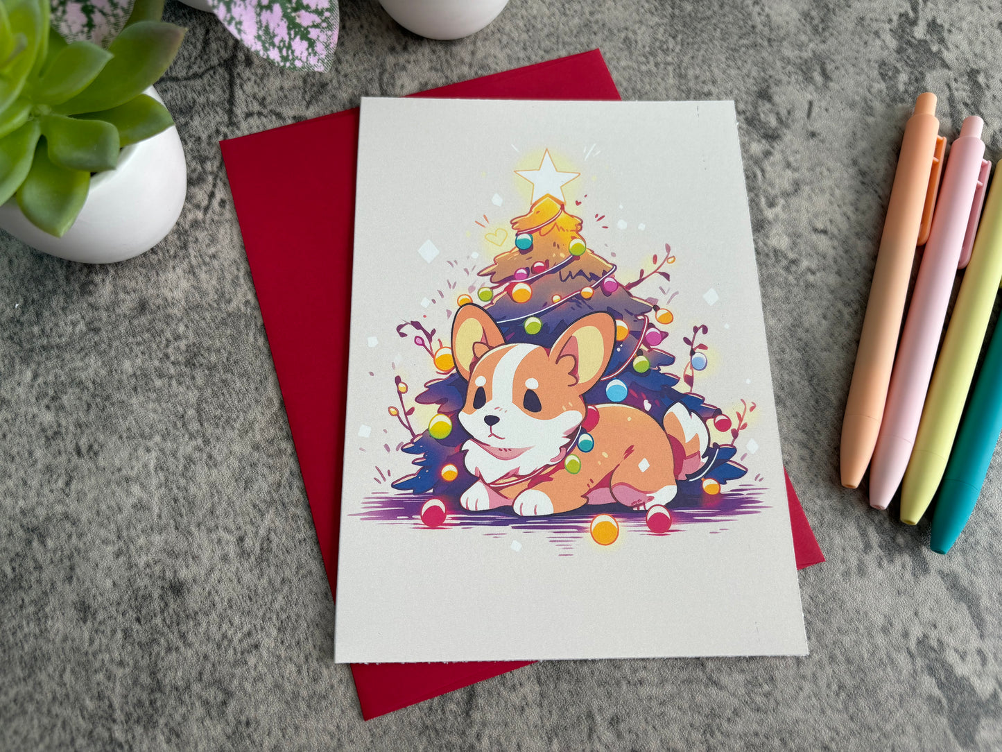 Cute Christmas Holiday Card Corgi