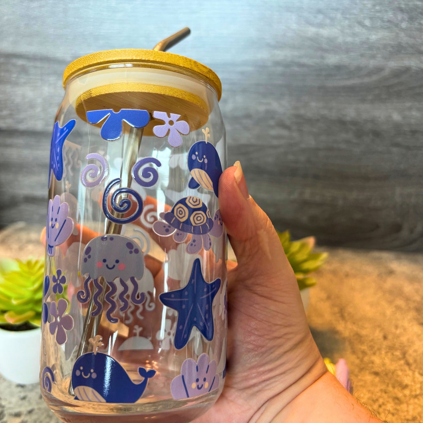 Cute Sea Creature Glass Iced Coffee Cup