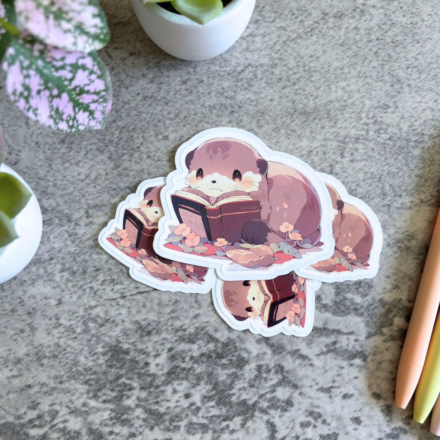 Otter Reading a Book Sticker
