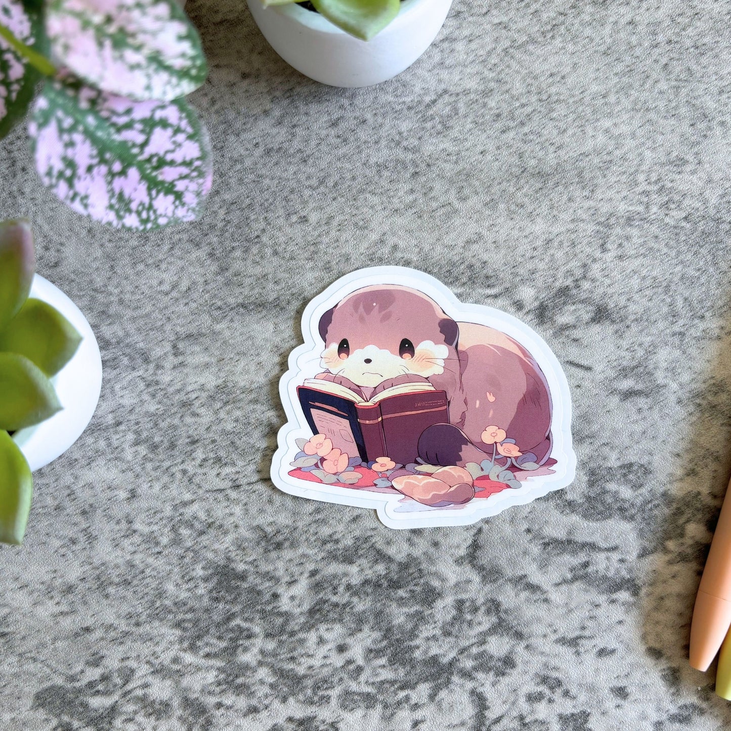 Otter Reading a Book Sticker