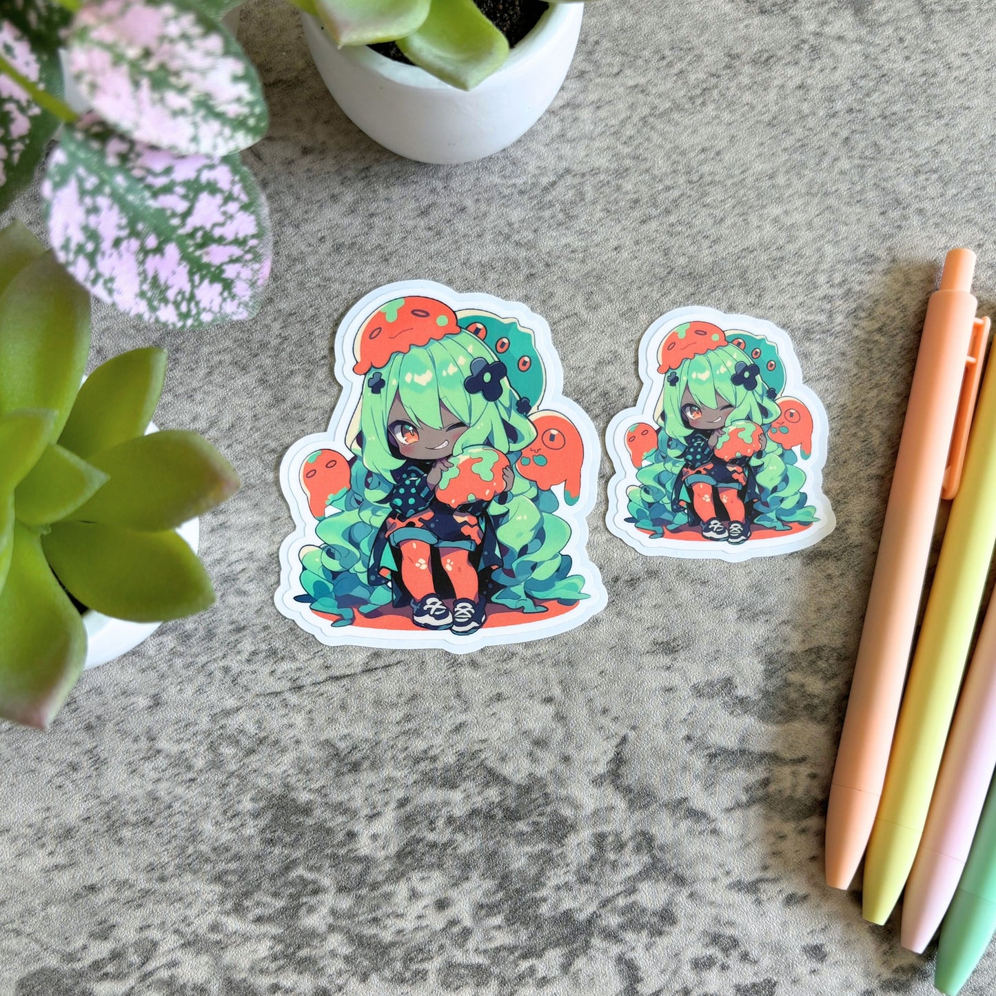 Slime Girl Sticker, Orange and Green