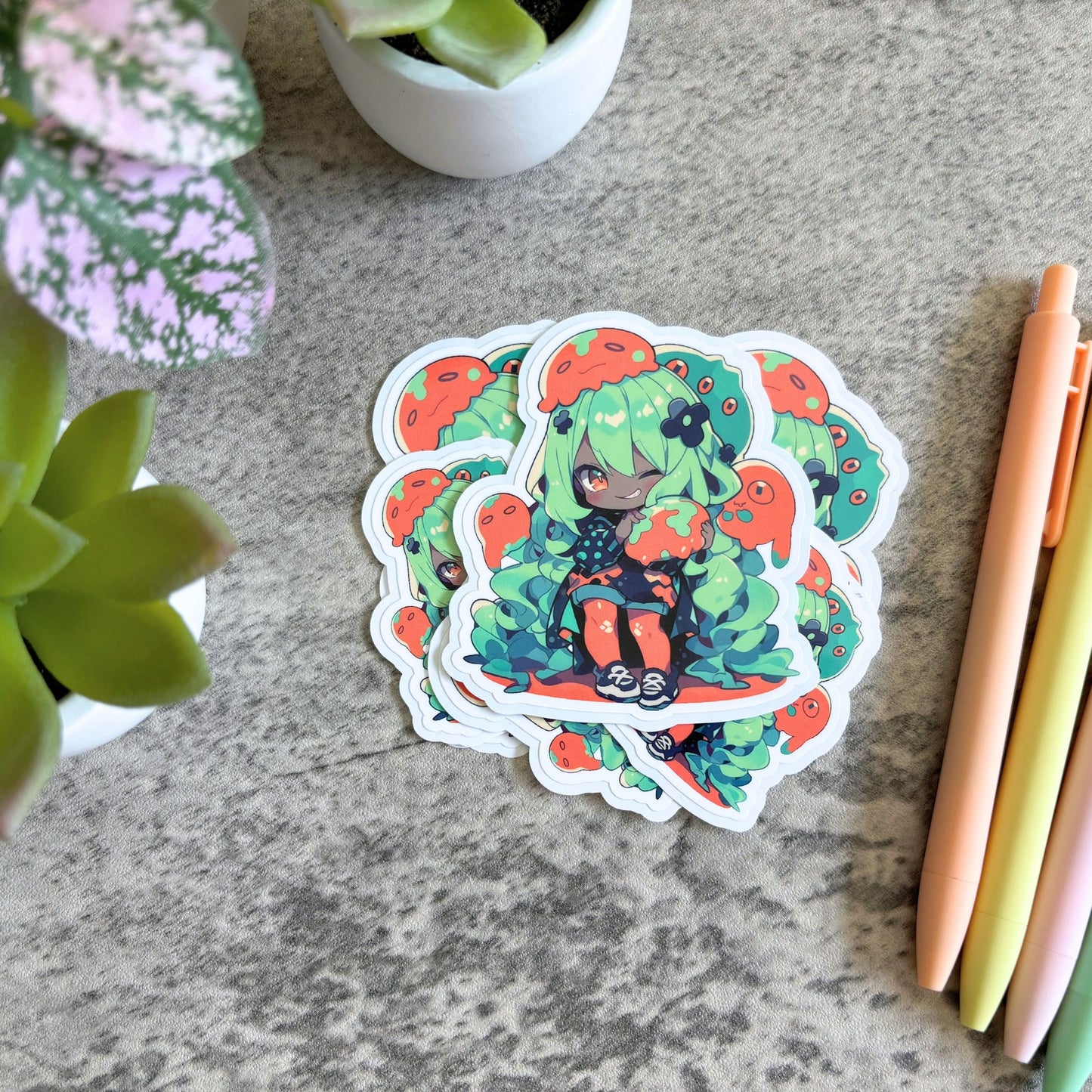 Slime Girl Sticker, Orange and Green
