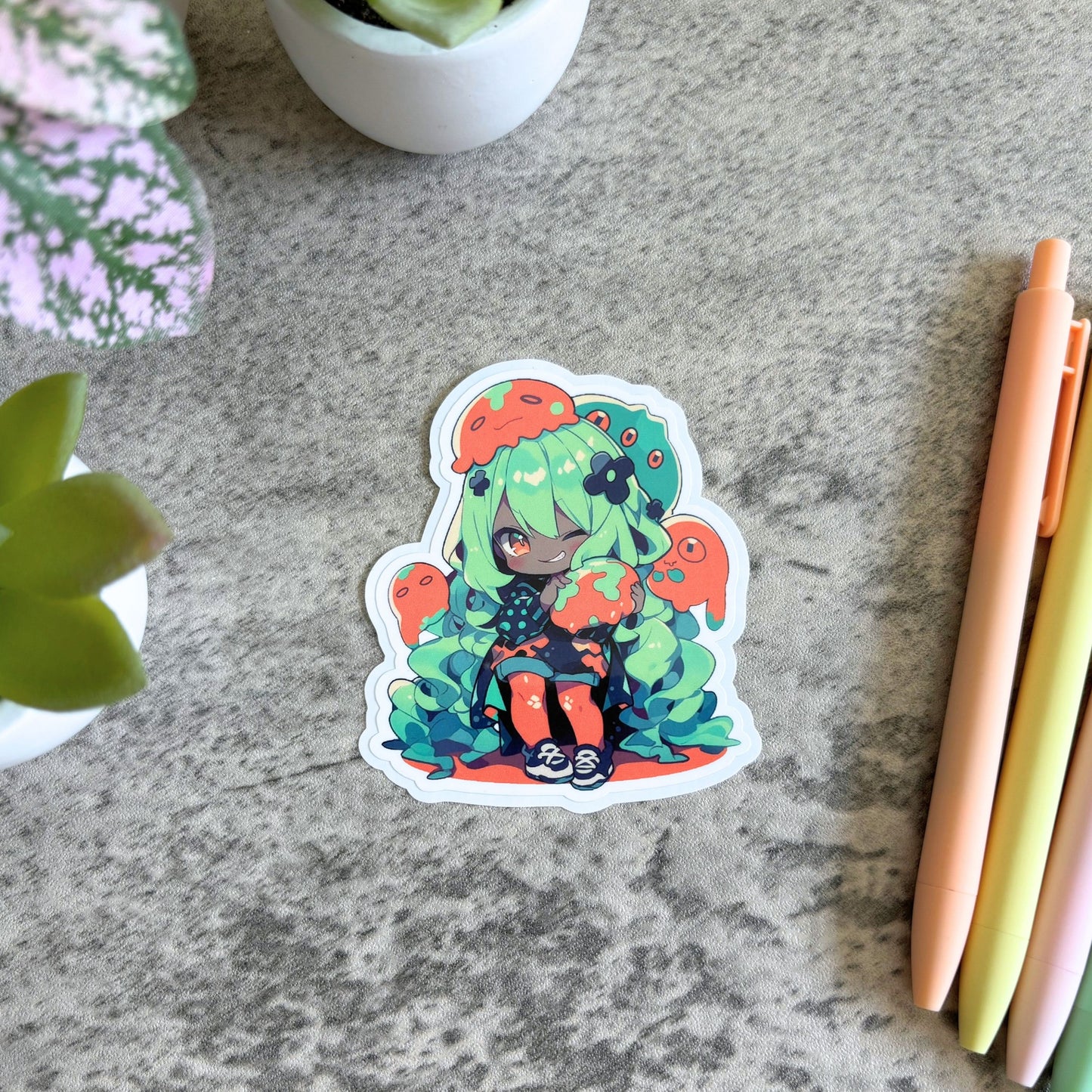 Slime Girl Sticker, Orange and Green