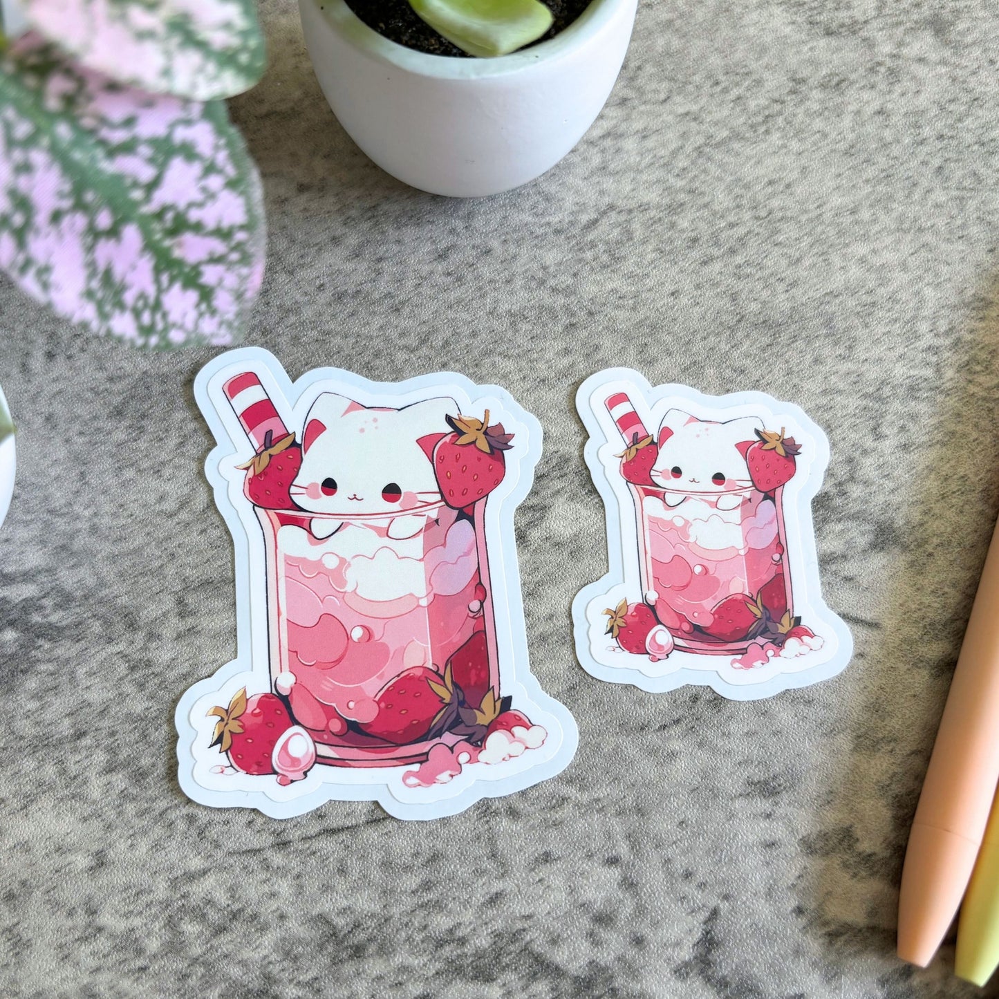 Strawberry Milkshake Cafe Cat Sticker