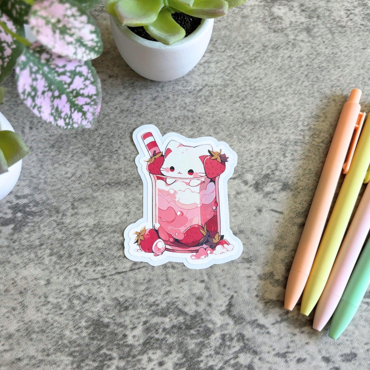 Strawberry Milkshake Cafe Cat Sticker