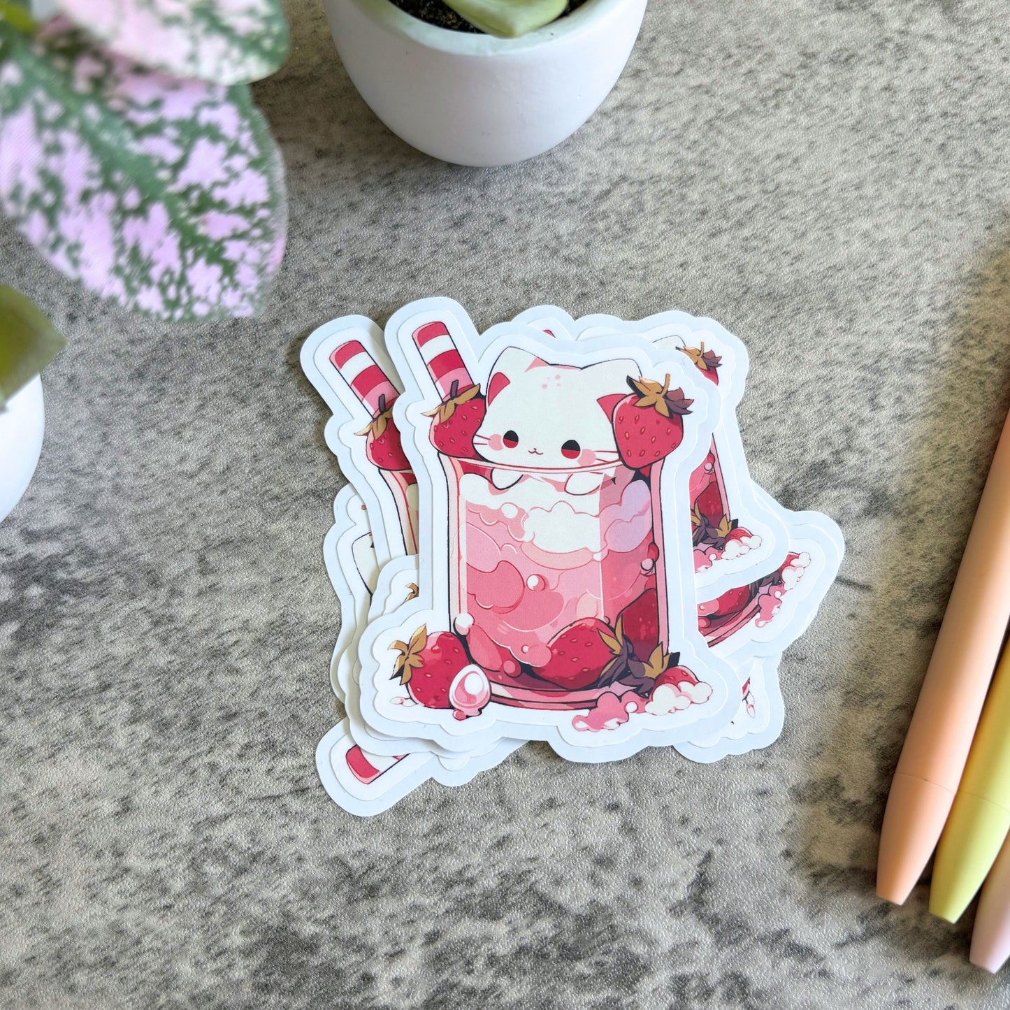 Strawberry Milkshake Cafe Cat Sticker
