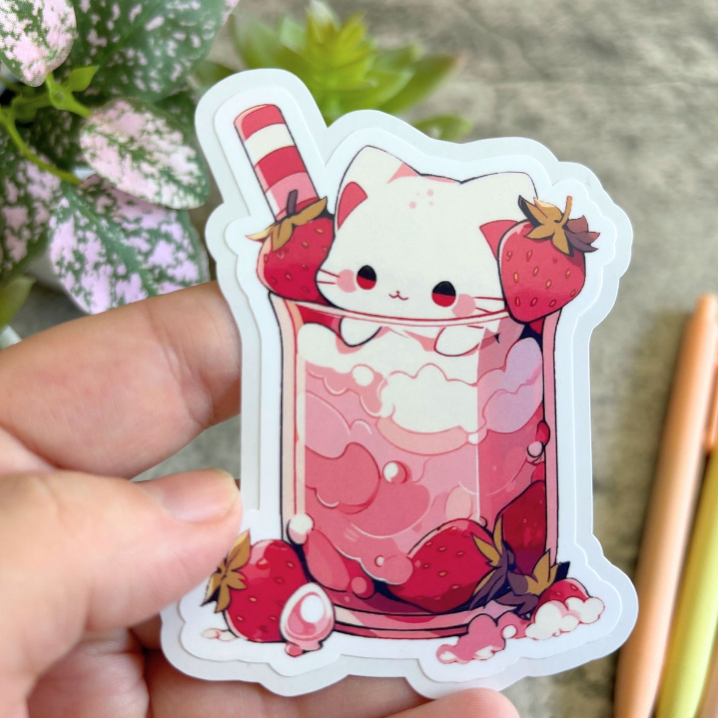 Strawberry Milkshake Cafe Cat Sticker