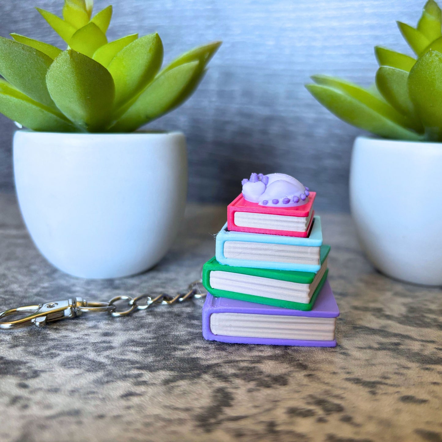 Cute Sleepy Bookish Dragon Clicker Keychain, Purse, and Backpack Accessory
