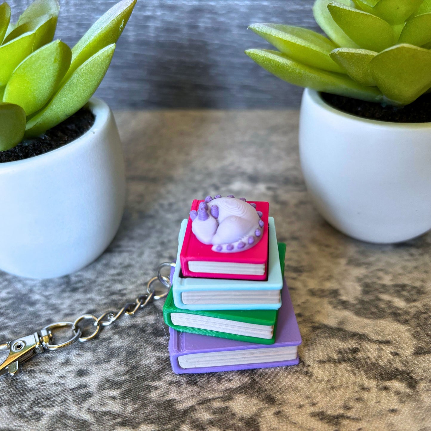 Cute Sleepy Bookish Dragon Clicker Keychain, Purse, and Backpack Accessory