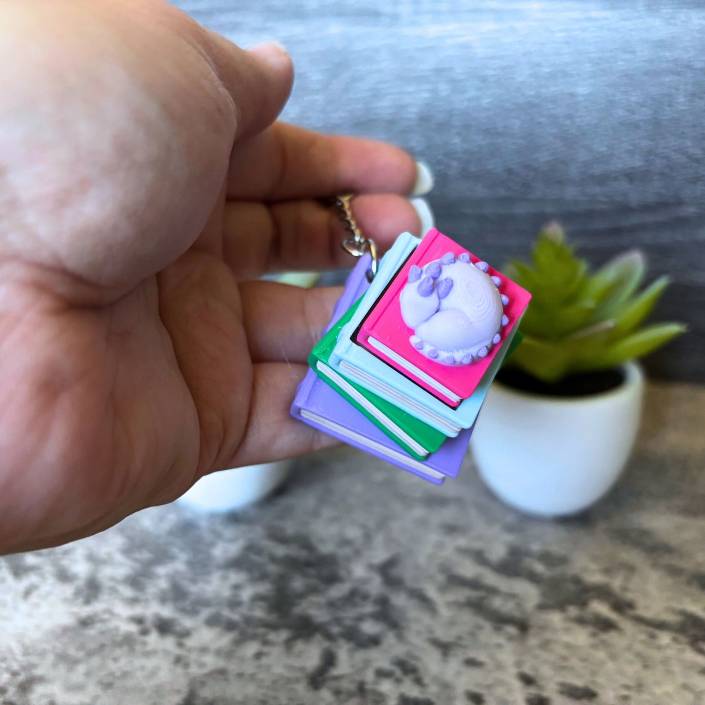 Cute Sleepy Bookish Dragon Clicker Keychain, Purse, and Backpack Accessory