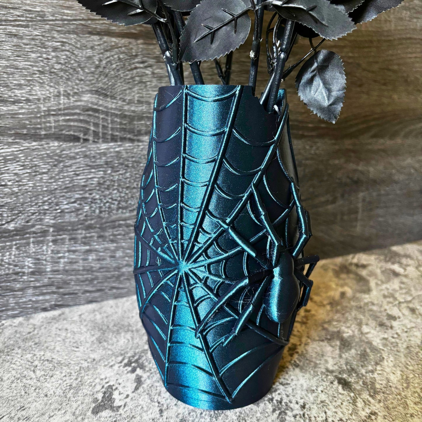 Modern Gothic Spiderweb Vase with Raised Design, Elegant Spooky Home Décor
