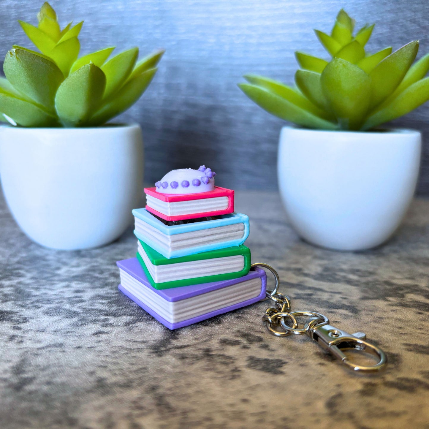 Cute Sleepy Bookish Dragon Clicker Keychain, Purse, and Backpack Accessory