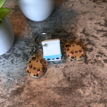 Cute Cookies and Milk Keychain, Zipper Charm, Purse and Backpack Accessory