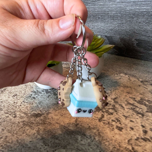 Cute Cookies and Milk Keychain, Zipper Charm, Purse and Backpack Accessory