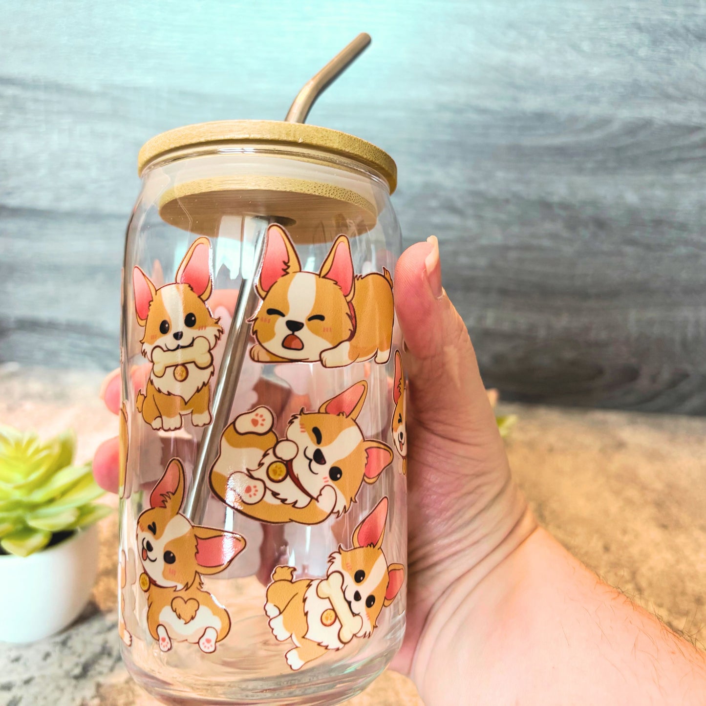 Cute Corgi Glass Iced Coffee Cup