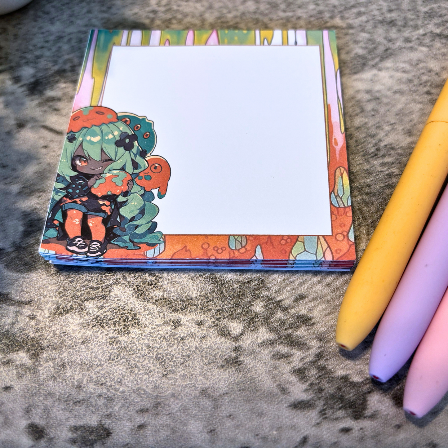 Kawaii Slime Girl Memo Pad, Green and Orange
