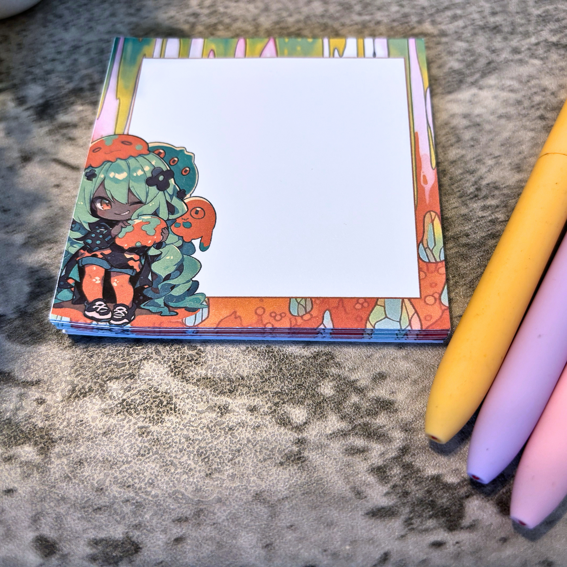 Kawaii Slime Girl Memo Pad, Green and Orange