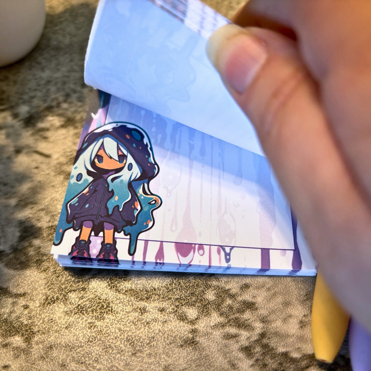 Kawaii Slime Girl Memo Pad, Green and Teal