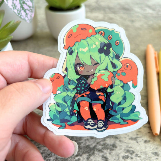 Slime Girl Sticker, Orange and Green