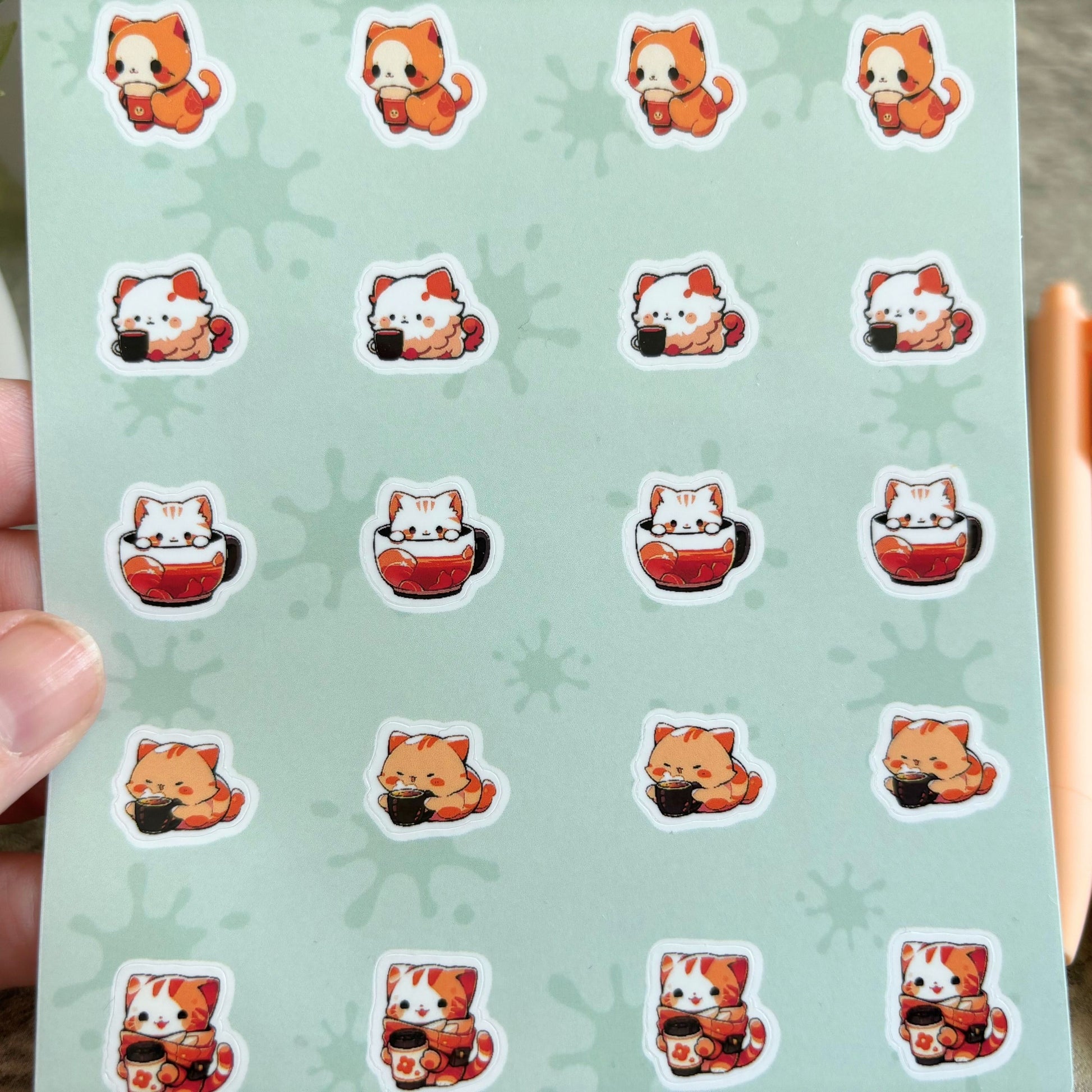 Tiny Sticker Set, Cute Cats with Autumn Drinks