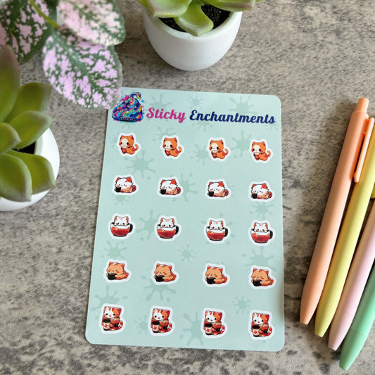 Tiny Sticker Set, Cute Cats with Autumn Drinks