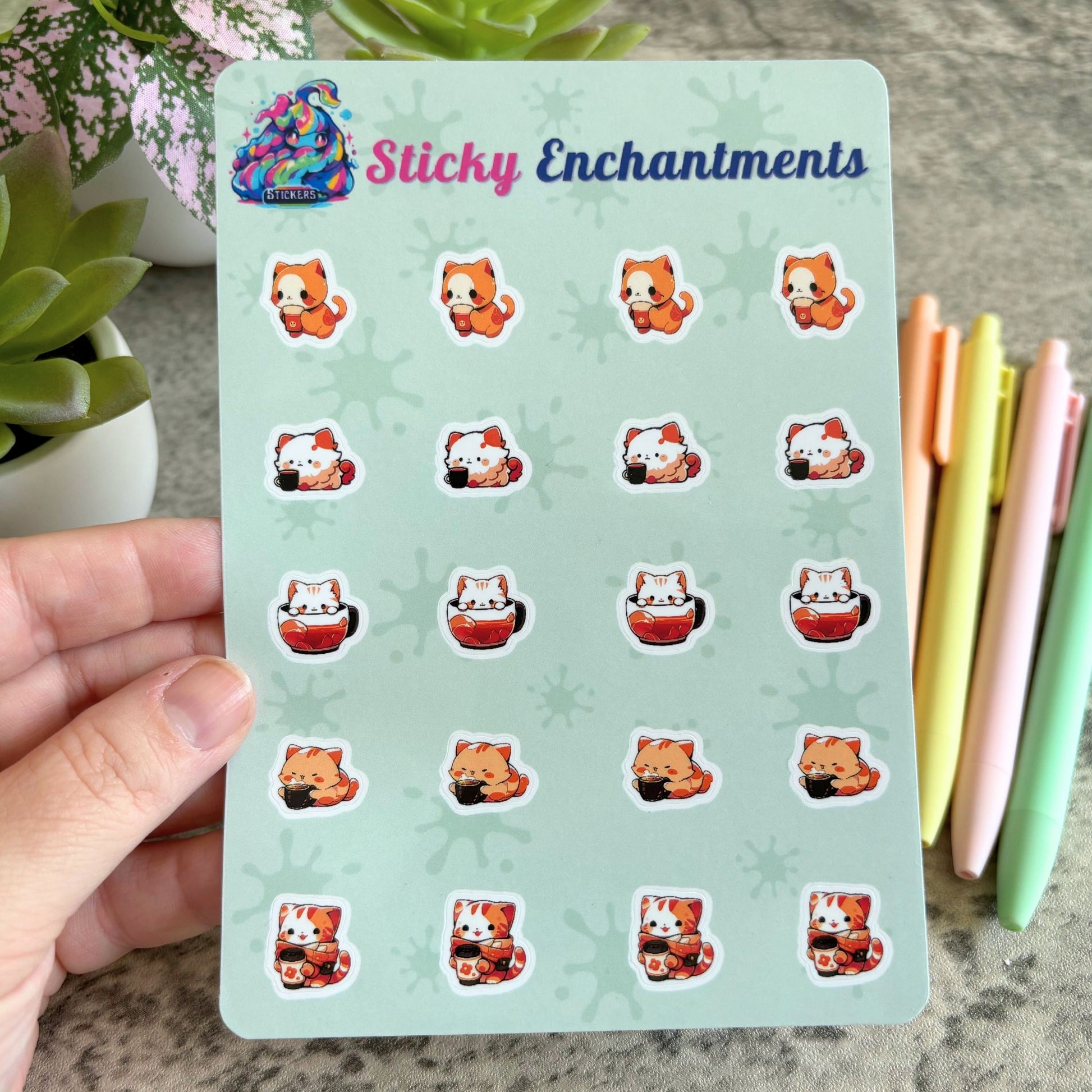 Tiny Sticker Set, Cute Cats with Autumn Drinks