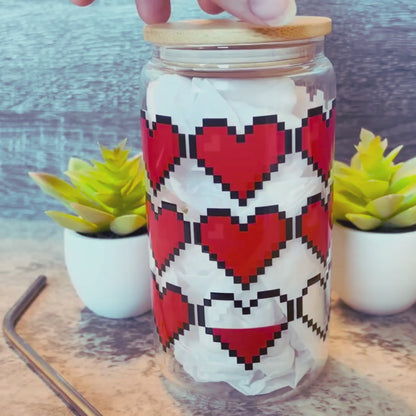 Cute Pixel Heart Health Meter Glass Iced Coffee Cup
