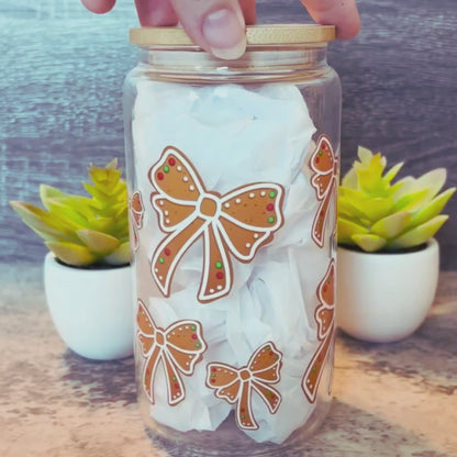 Cute Gingerbread Bows Glass Iced Coffee Cup
