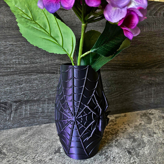Modern Gothic Spiderweb Vase with Raised Design, Elegant Spooky Home Décor
