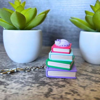 Cute Sleepy Bookish Dragon Clicker Keychain, Purse, and Backpack Accessory