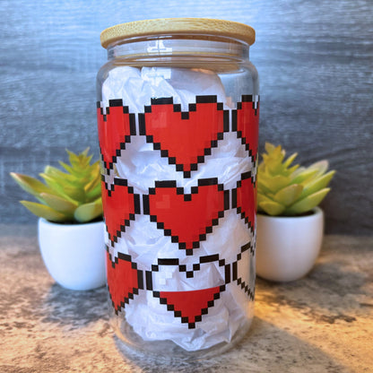Cute Pixel Heart Health Meter Glass Iced Coffee Cup