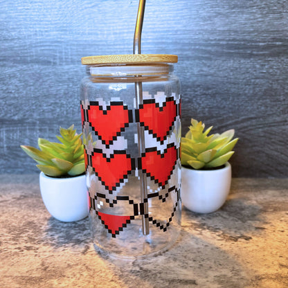 Cute Pixel Heart Health Meter Glass Iced Coffee Cup