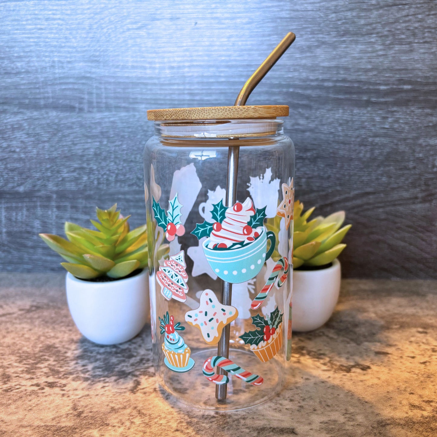 Cute Holiday Treats Glass Iced Coffee Cup